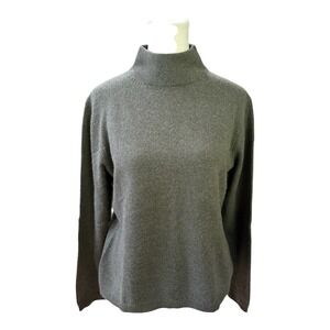 Lord & Taylor Cashmere Sweater Womens Medium Gray Mock Neck Two Ply Knit Top